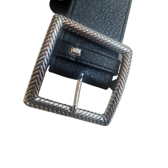 Vince Camuto Black Elastic Stretch Leather Trim Waist Belt Size Large - Picture 2 of 6